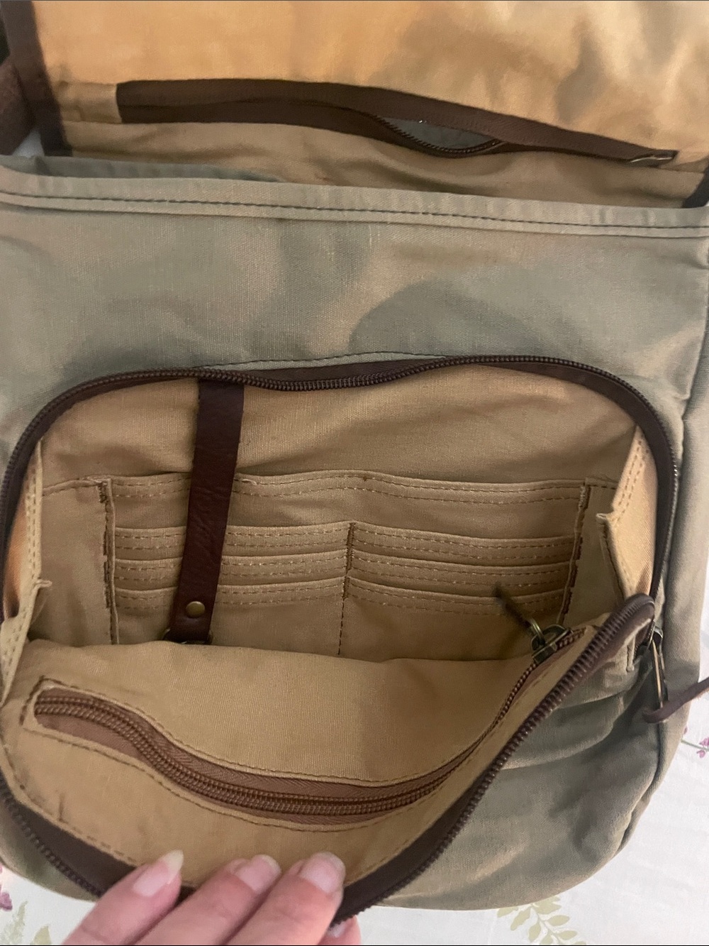 Duluth Trading Co Olive Green and Brown Crossbody Satchel - Picture 5 of 10